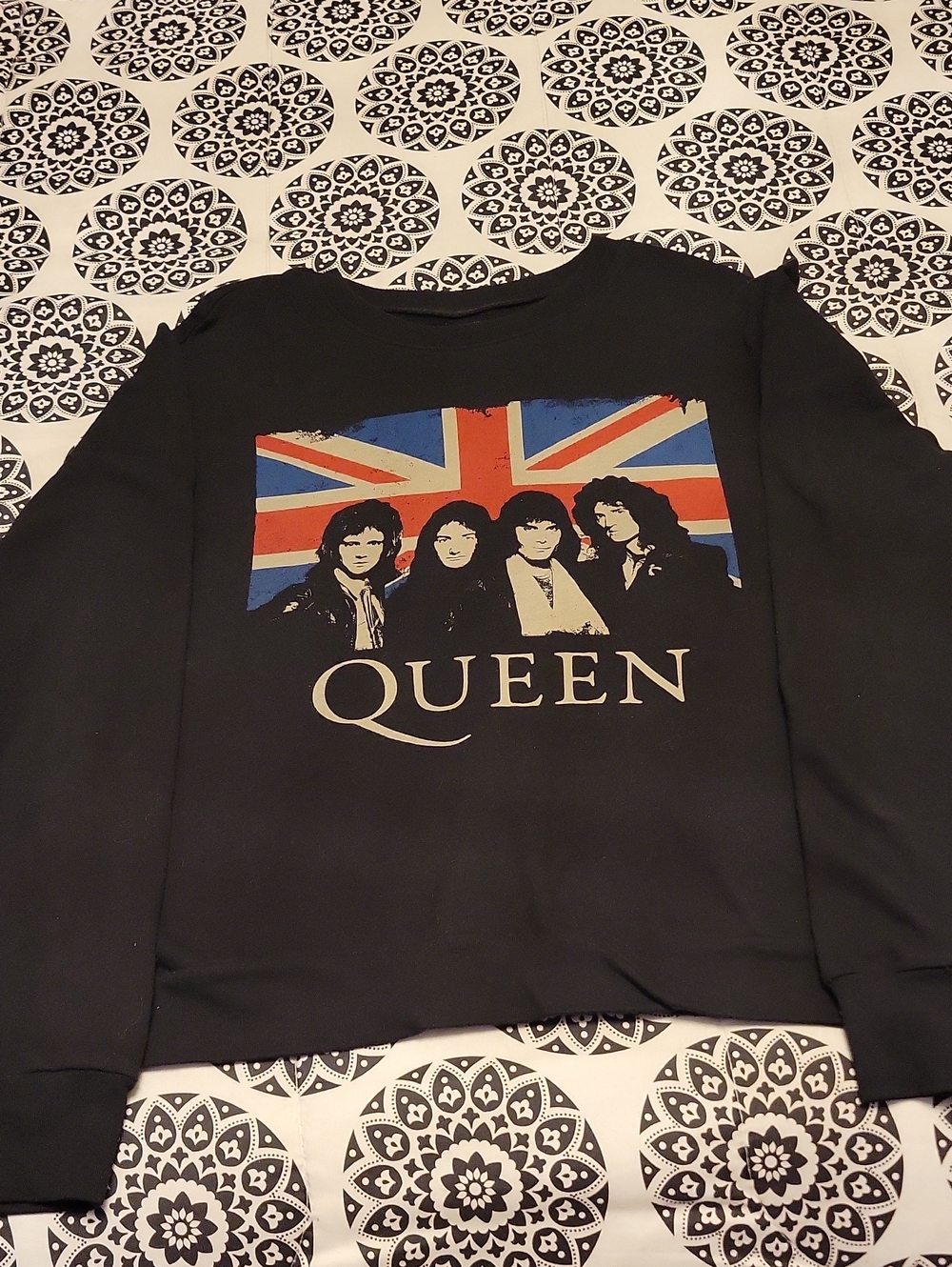 Queen Black Crewneck Sweater with Union Jack Graphic